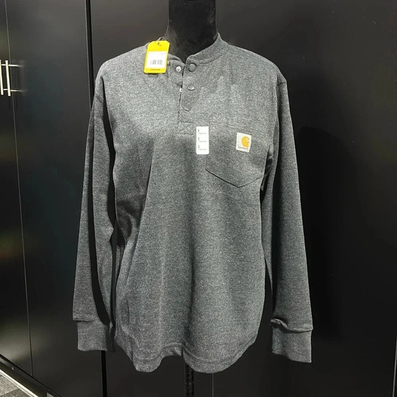 Carhartt Relaxed Fit Henley, Heavyweight thermal,chest pocket,snaps, long sleeve - Picture 1 of 9